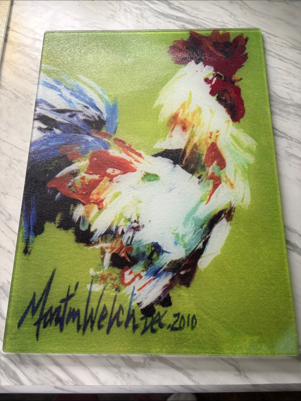 Carolines Treasures  Boss Rooster Glass Cutting Board- Large